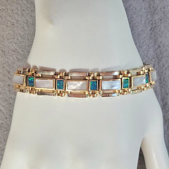 14K Gold Bracelet Ammolite and Mother of Pearl - Picture 8 of 9